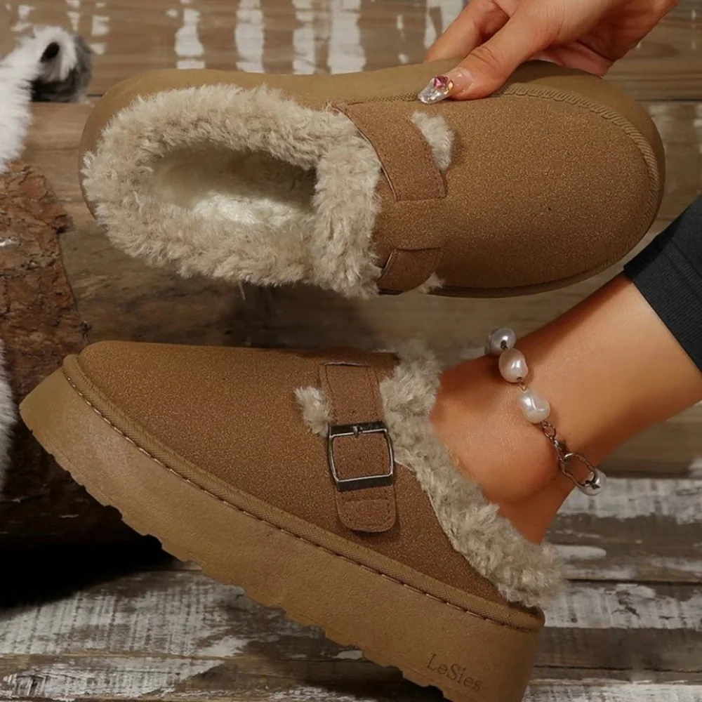 Cozy Tan Fur-Lined Slip-On Ankle Boots Size 8
